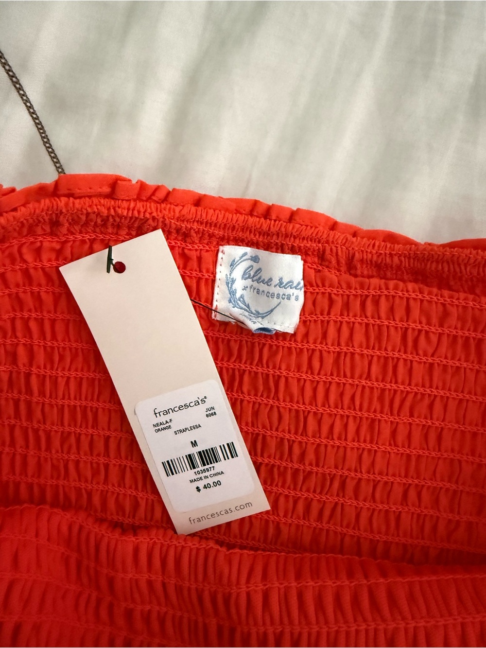 Orange Francesca's Smocked Strapless Tube Top - Picture 2 of 2